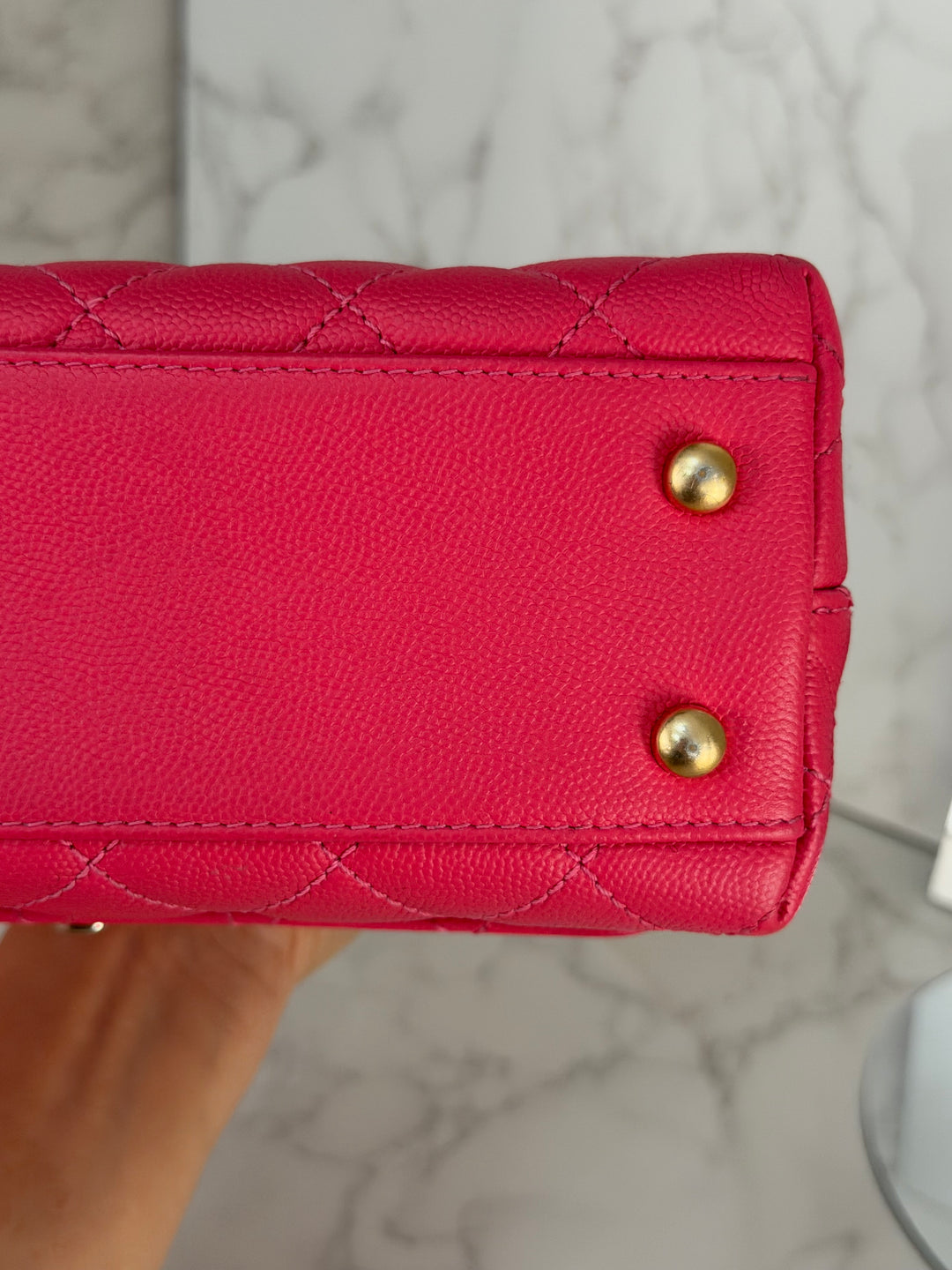 Chanel 23P Collection 2023 Dark Pink Caviar Aged GHW Coco Handle with Detachable Strap and enchained handle size Small