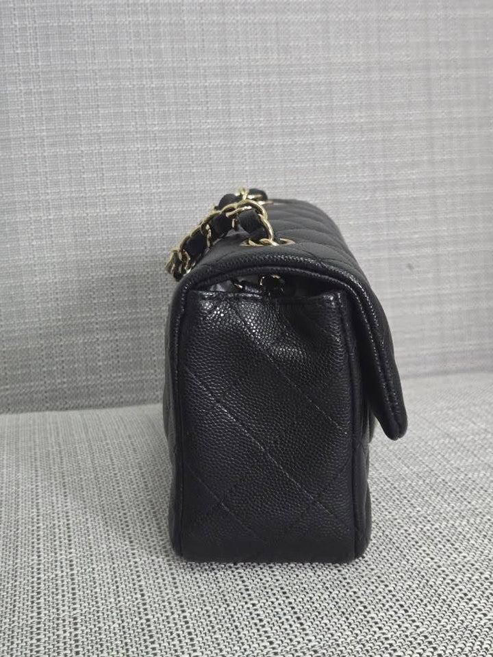 Chanel series 24 2017 17B Black caviar LGHW Mini Rectangular Flap Bag with Burgundy Leather lining