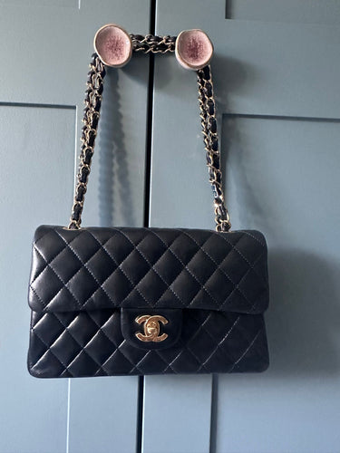 Chanel 23A Black Shiny Lambskin Top Handle Small Flap Bag with