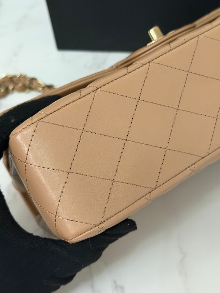 CHANEL 22K collection 2022 Dark Beige Lambskin LGHW Medium ML Timeless Classic Double Flap Bag