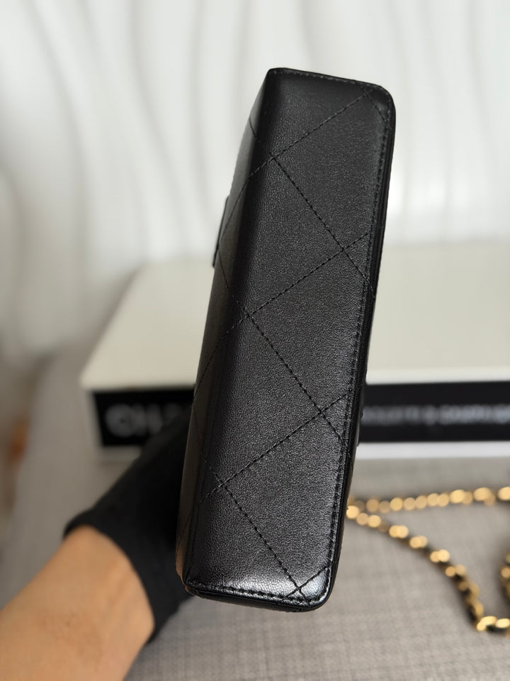 CHANEL 26S Beige Suede Black Calf skin aged GHW Long Vanity Case with Detachable Chain and top handle 2026