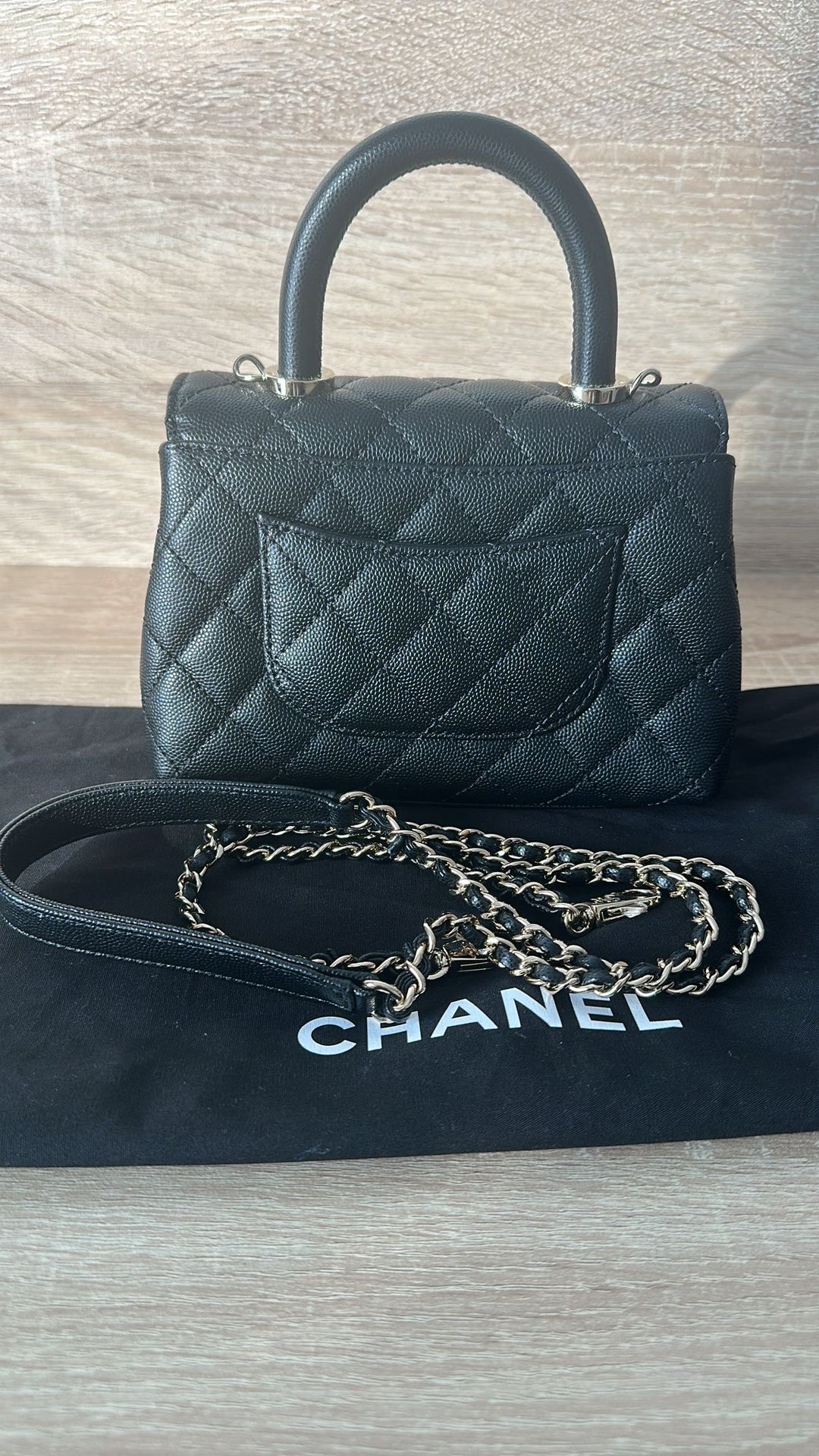 CHANEL Black Caviar LGHW Mini Coco Handle with Detachable Strap Microchip 7.5 inches