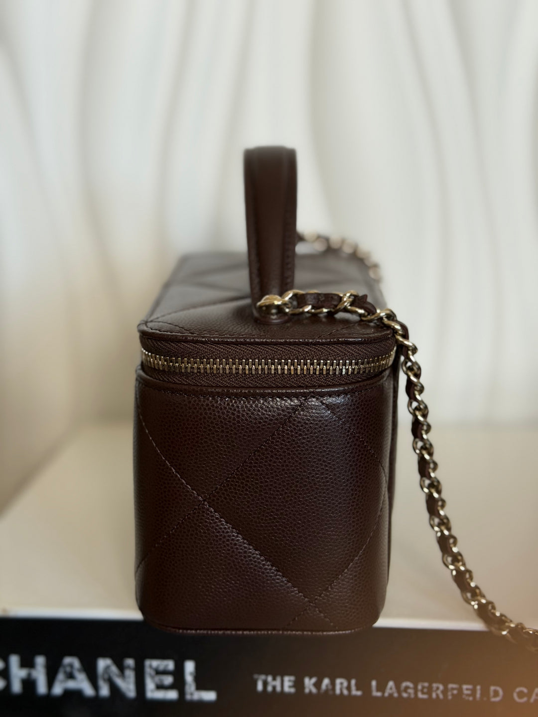 CHANEL 26S Dark Brown Caviar LGHW Small Vanity Case with Top Handle