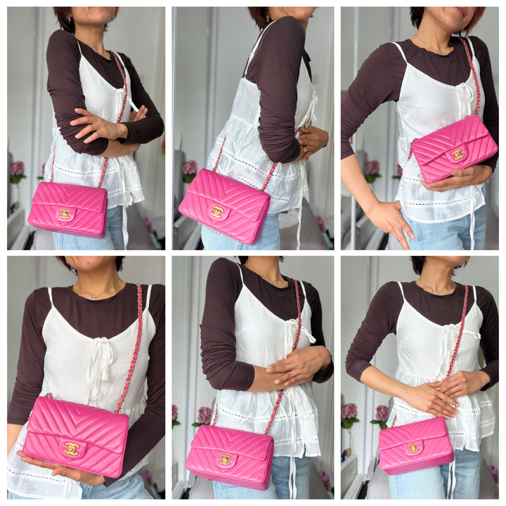 CHANEL series 21 Pink Lambskin Chevron Mini Rectangular Flap Bag with GHW 2015