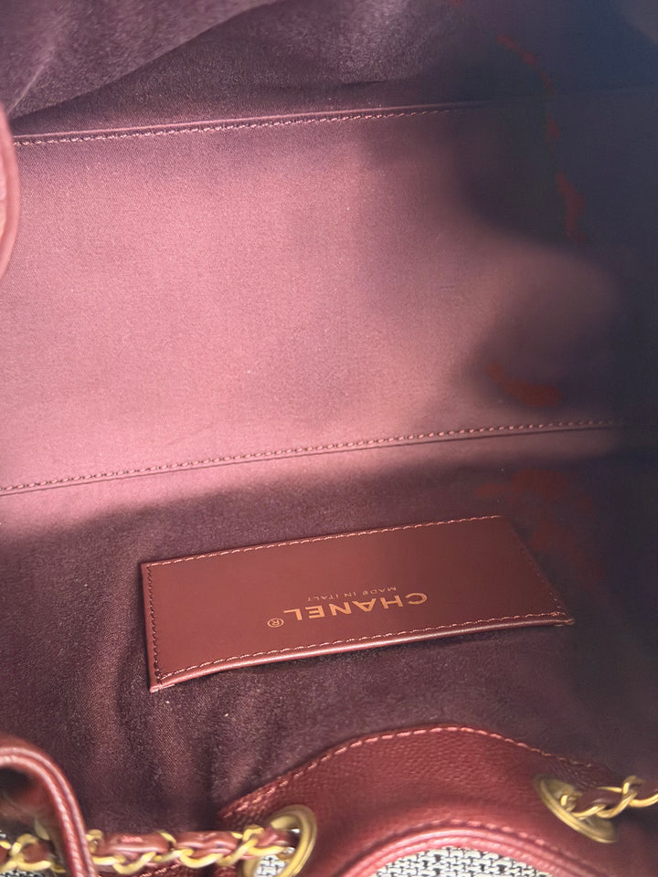 CHANEL 25A Burgundy Caviar Aged GHW 25 Hobo Bag Size SMALL