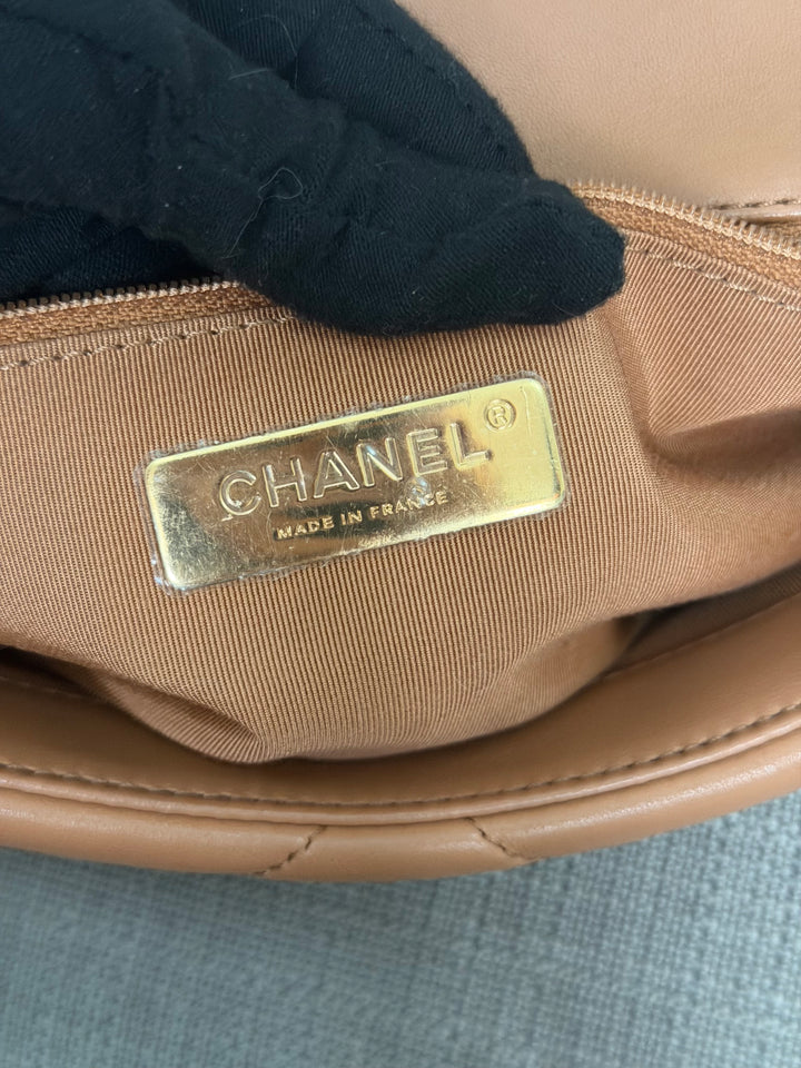 CHANEL Caramel Brown Lambskin Mixed Hardware 19 Flap Bag size SMALL 2022