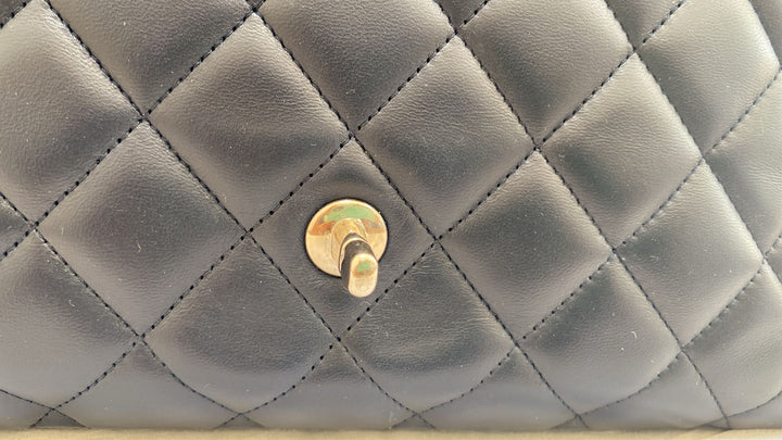 CHANEL Series 13 Navy Lambskin SHW Single Flap Jumbo Classic Bag