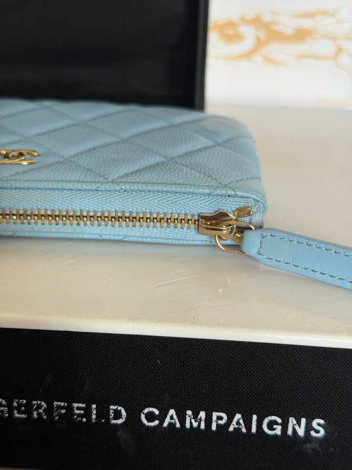 CHANEL series 31 Light Blue Caviar LGHW Mini O Case Pouch 15 cms