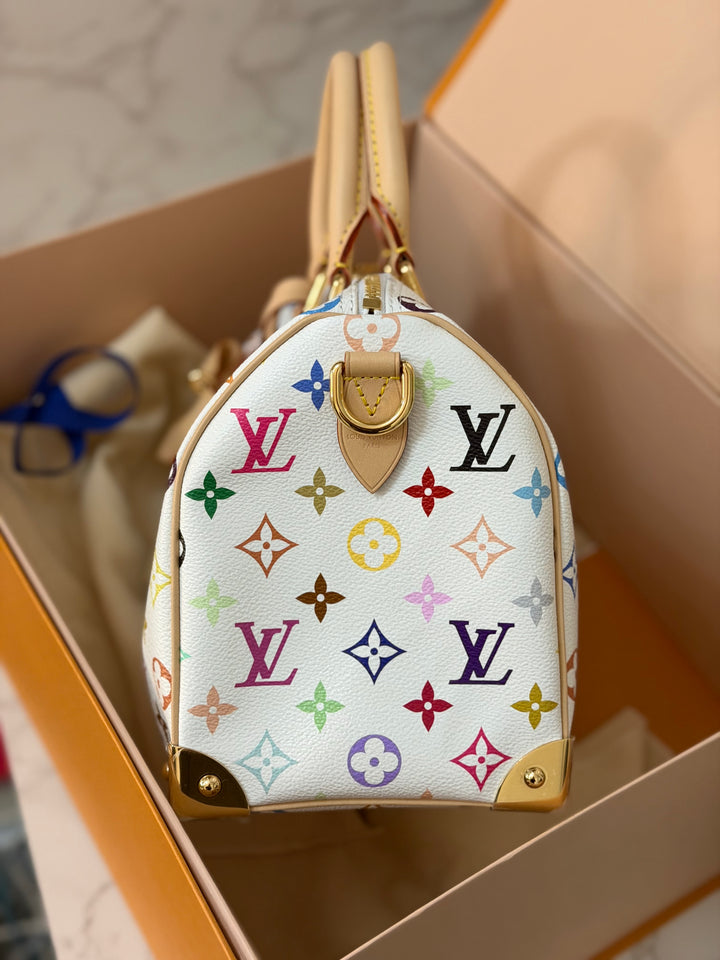 LOUIS VUITTON LV TM x LV Takashi Murakami Blanc White Multicolored Monogram canvas Speedy Bandouliere 25