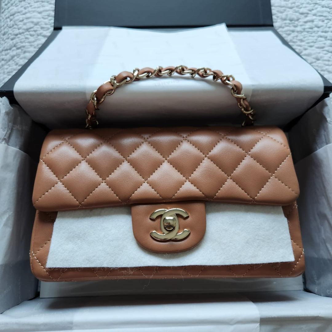 CHANEL series 31 21P collection Caramel Brown Lambskin LGHW Mini Rectangular Flap Bag