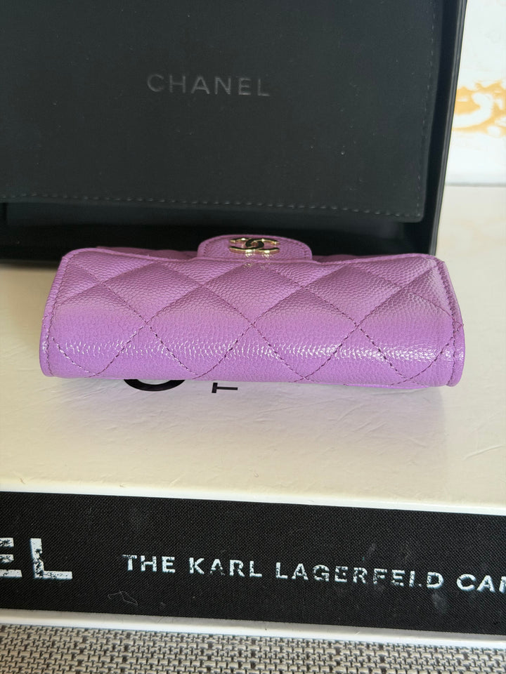 CHANEL series 31 Purple Caviar LGHW Classic Flap Snap Card Holder with Mona Lisa Pocket