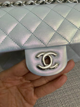 Load image into Gallery viewer, Chanel 21K collection 2021 Iridescent Light Blue Calf skin SHW Mini Rectangular Flap Bag
