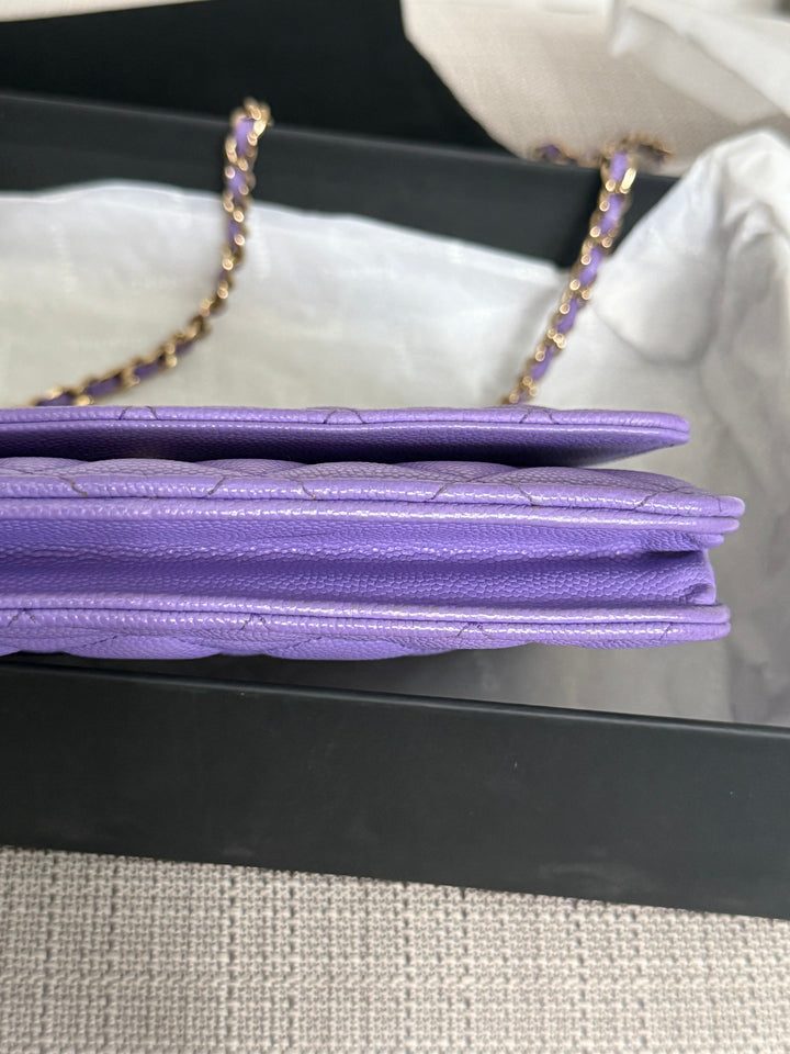 CHANEL series 28 20C Purple Caviar LGHW Classic Wallet on chain (WOC)