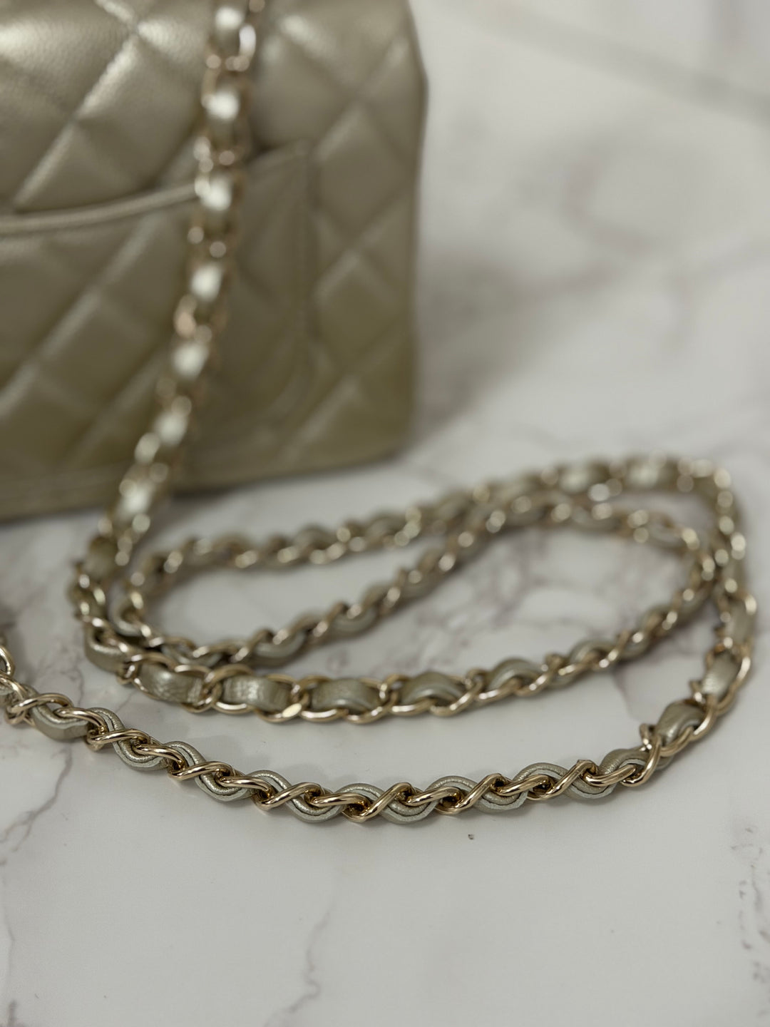 CHANEL series 23 Champagne Gold Caviar LGHW Mini Rectangular Flap Bag