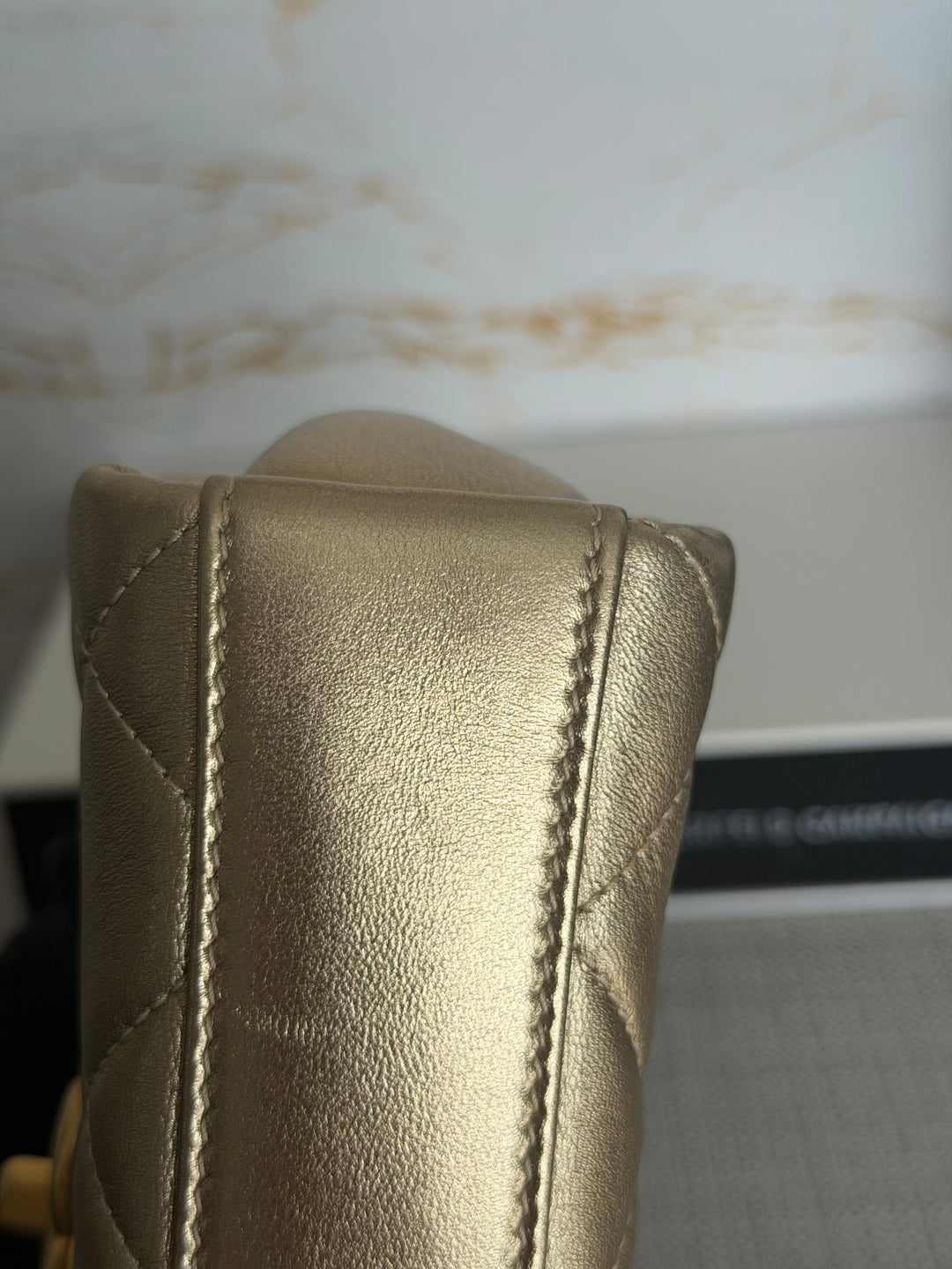 CHANEL Gold Metallic Lambskin CC Crystal Logo Chain Flap Bag 2022