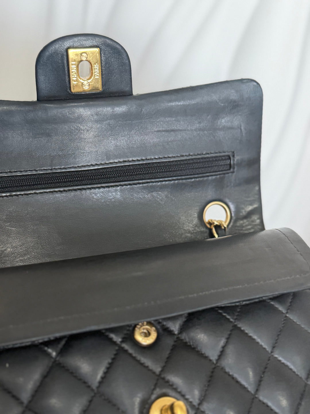 CHANEL series 11 Black Lambskin 24K GHW Vintage Small classic double flap bag 2007/2008