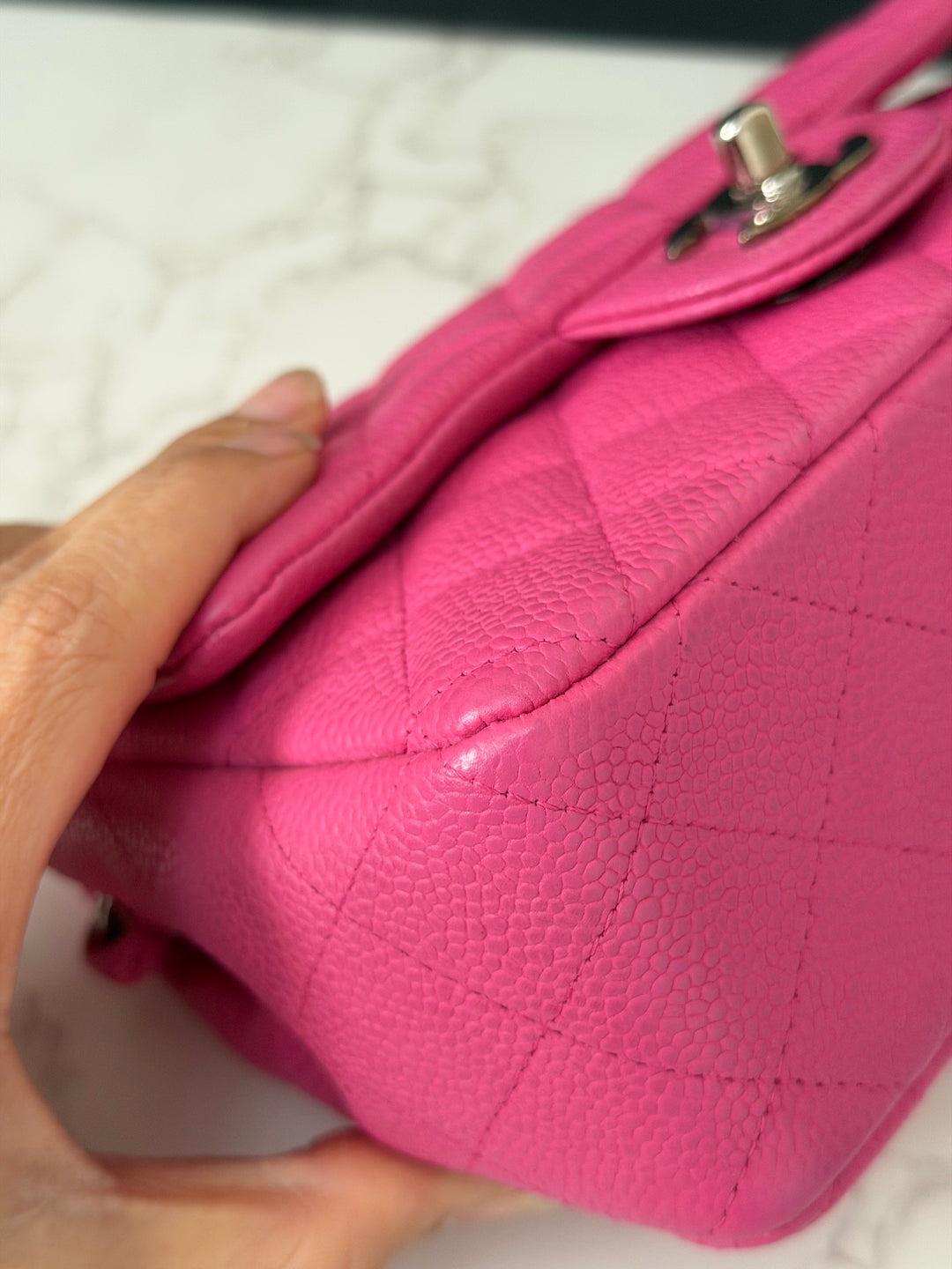 CHANEL series 17 2012/2013 Suede Hot Pink Caviar SHW Mini Rectangular Flap Bag