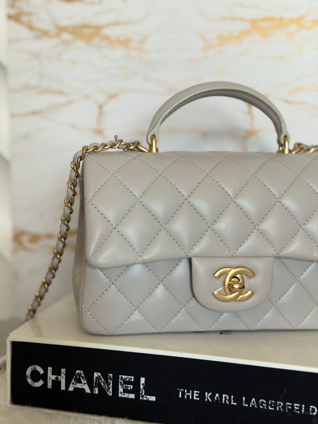 CHANEL Grey Lambskin Aged GHW Top Handle Mini Rectangular Flap Bag 2021 21A collection