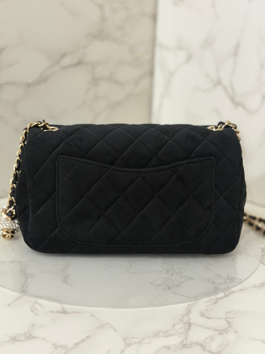 CHANEL series 30 20K collection 2020 Black Velvet Crystal Pearl Crush Adjustable Strap LGHW Mini Rectangular Flap Bag
