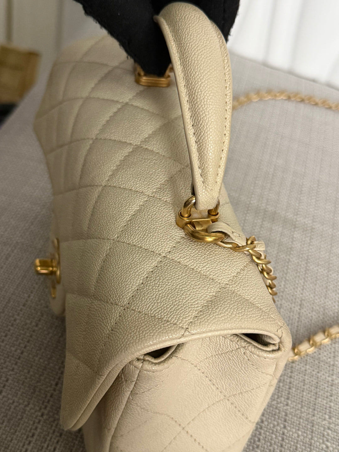 CHANEL 21S series 31 Beige Caviar Aged GHW Mini Rectangular Flap Bag with Top Handle 2021