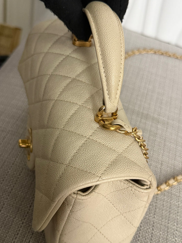 CHANEL 21S series 31 Beige Caviar Aged GHW Mini Rectangular Flap Bag with Top Handle 2021