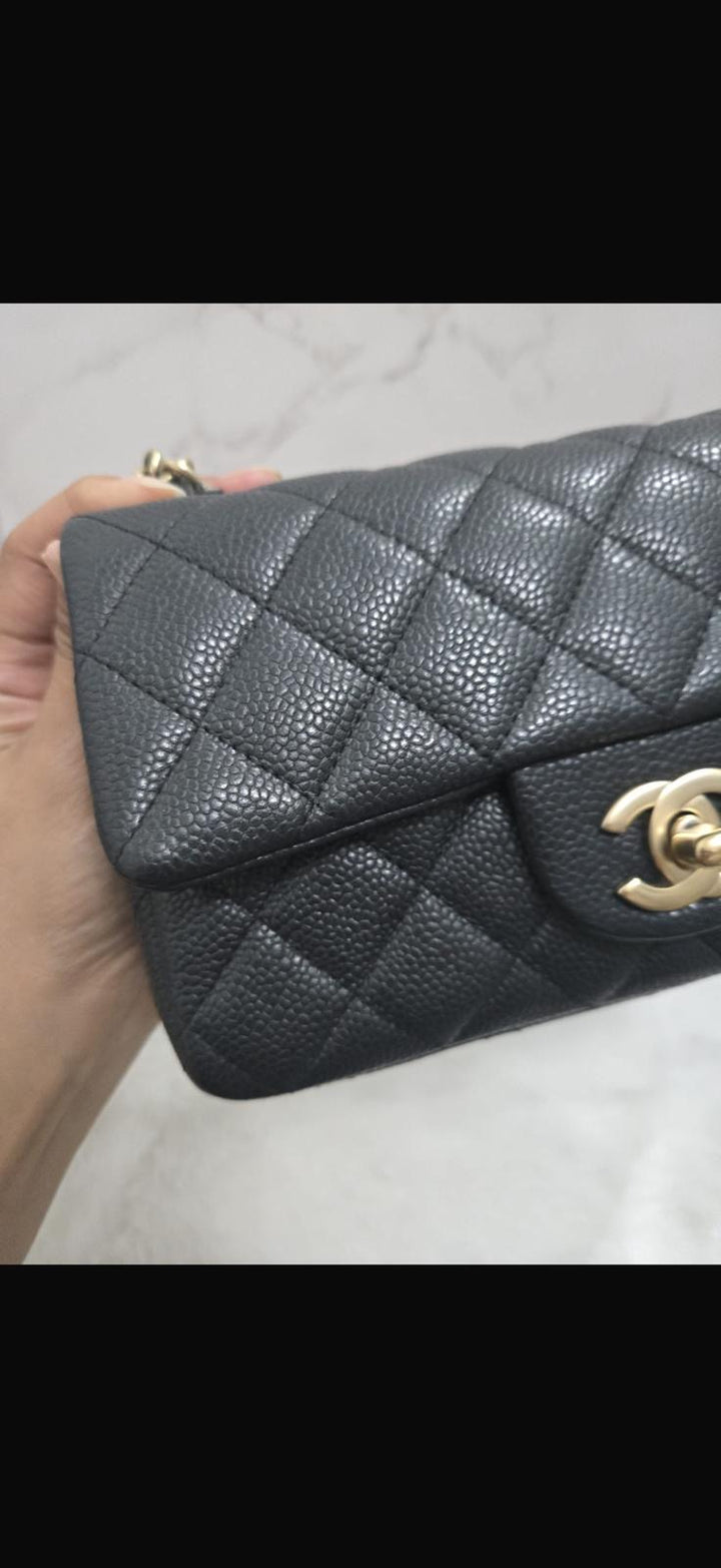 CHANEL series 20 Black Caviar Brushed GHW Mini rectangular Flap Bag