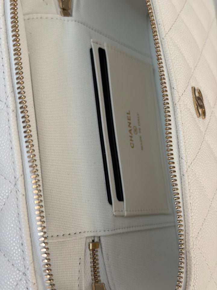 CHANEL 26C White Caviar LGHW Long Vanity with Detachable Chain