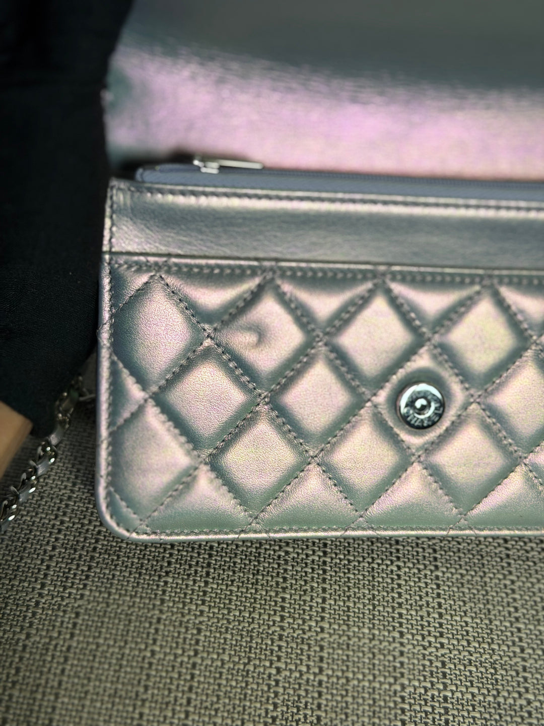 CHANEL Silver Lambskin SHW Classic Wallet on Chain (WOC) 2022