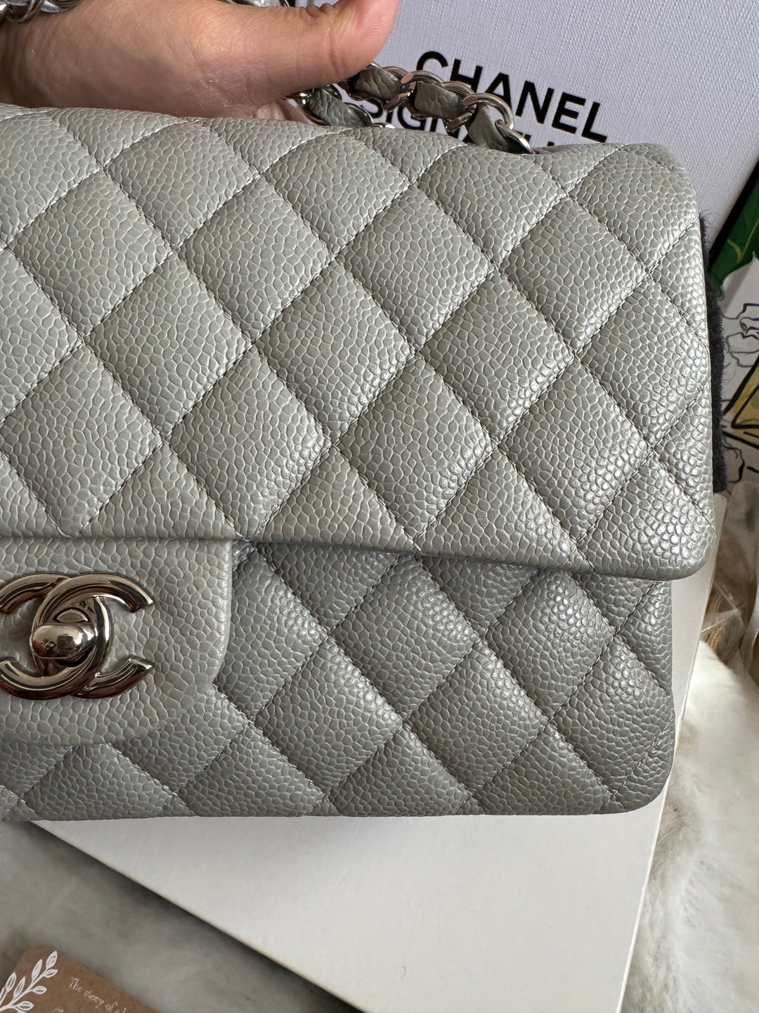 CHANEL series 19 Grey Caviar SHW Medium ML Double Flap Bag 14B collection 2014