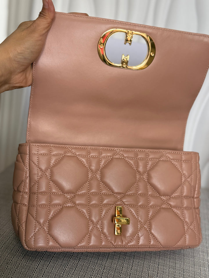 Dior Caro Flap Bag in Rose De Ven Calfskin GHW Medium 25 cms