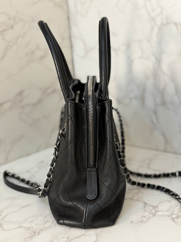 CHANEL series 23 Black Caviar Ruthenium HW Tote Bag with Shoulder Chain strap