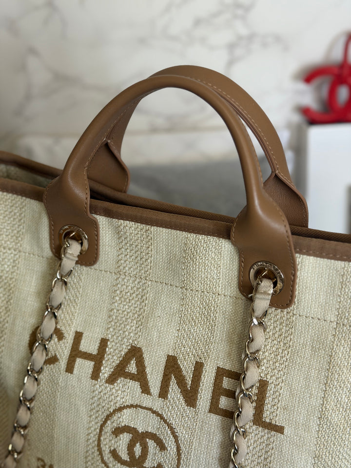CHANEL series 29 Beige and Brown Stripe Medium 15 inches Deauville Tote Bag 2020