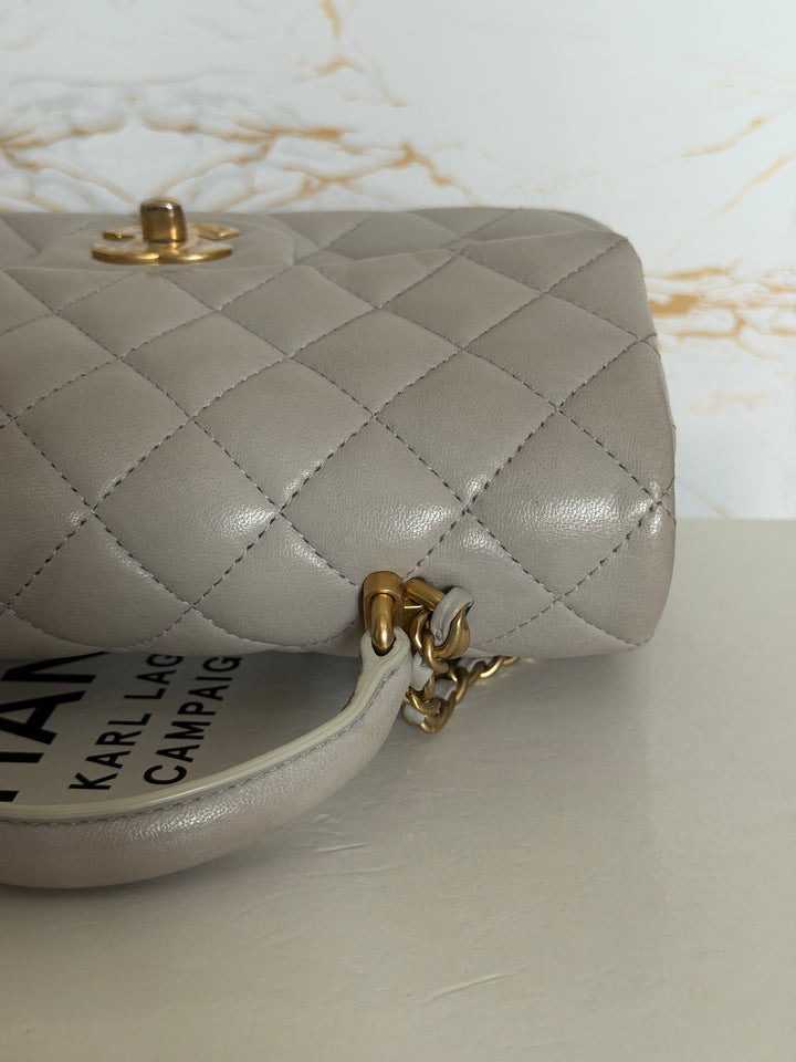 CHANEL Grey Lambskin aged GHW Mini Rectangular Flap bag Top Handle 2021 21A collection