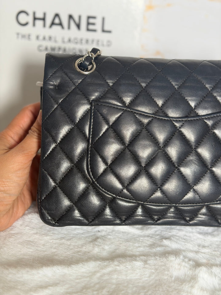 CHANEL series 12 Black Lambskin SHW Medium ML Timeless Classic Double Flap Bag 2011
