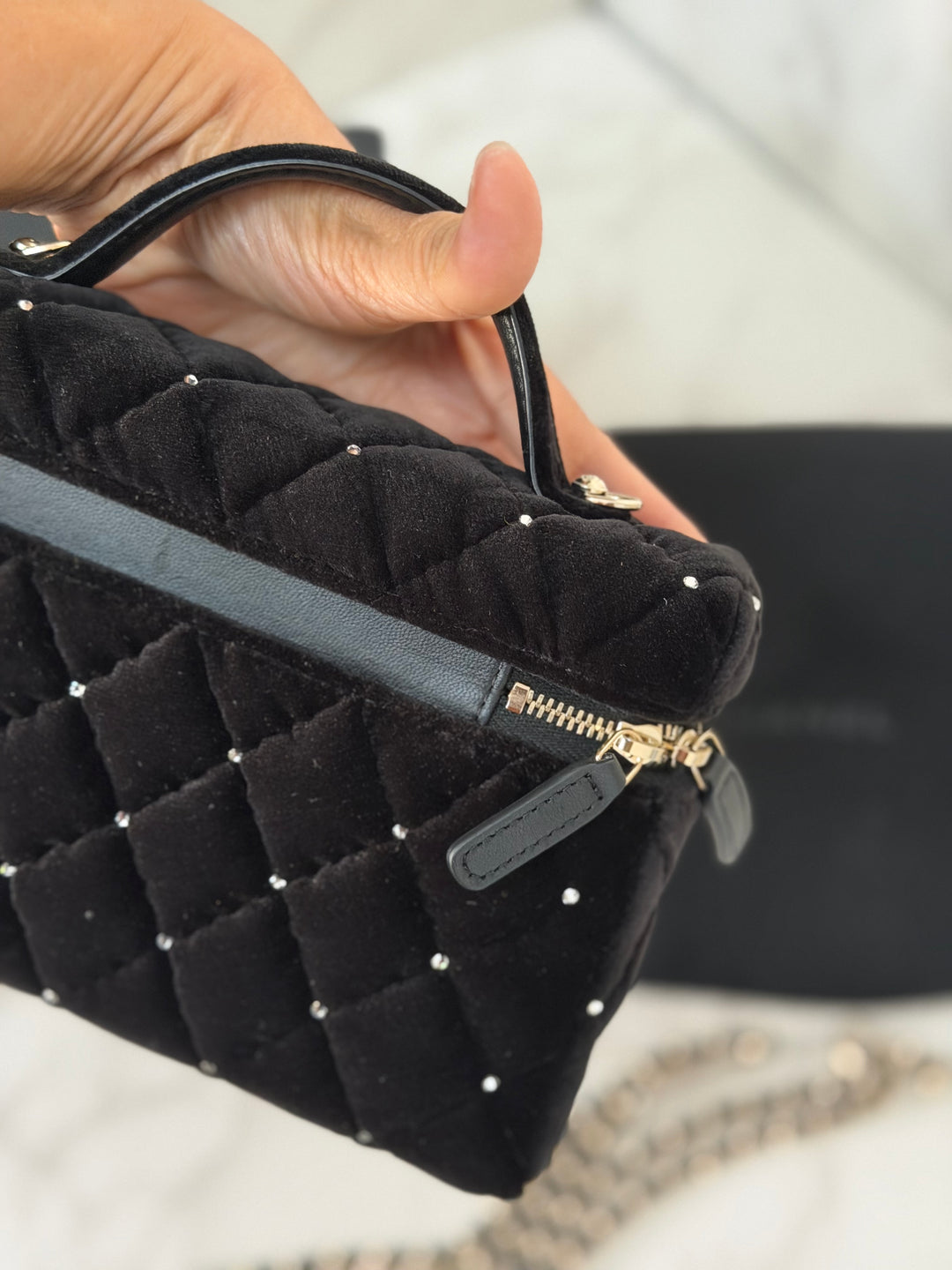 CHANEL 25K 2025 Black Velvet Diamanté Long Vanity with Detachable chain LGHW