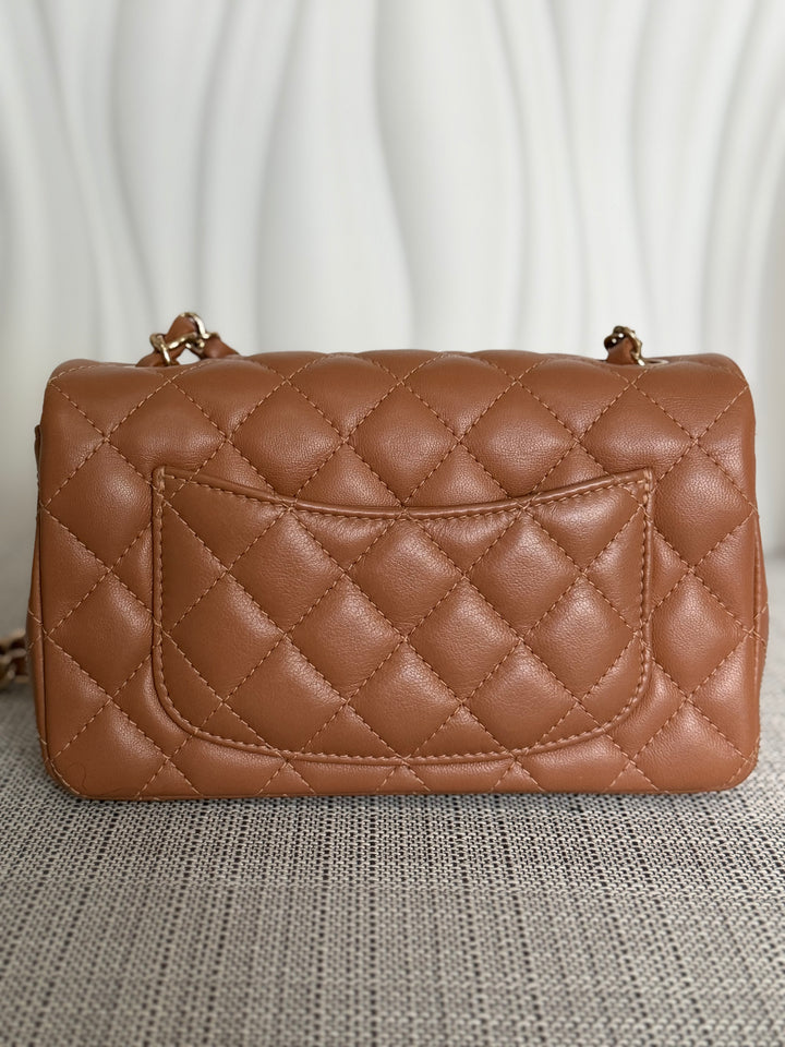 CHANEL 22S collection Caramel Brown NB356 Lambskin LGHW Mini Rectangular Flap Bag 2022