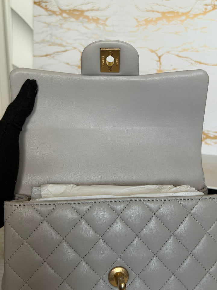 CHANEL Grey Lambskin Aged GHW Top Handle Mini Rectangular Flap Bag 2021 21A collection
