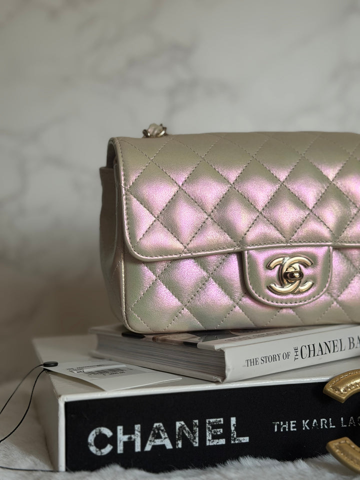 CHANEL 20B Iridescent Ivory Calf skin LGHW Mini Rectangular Flap Bag 2020