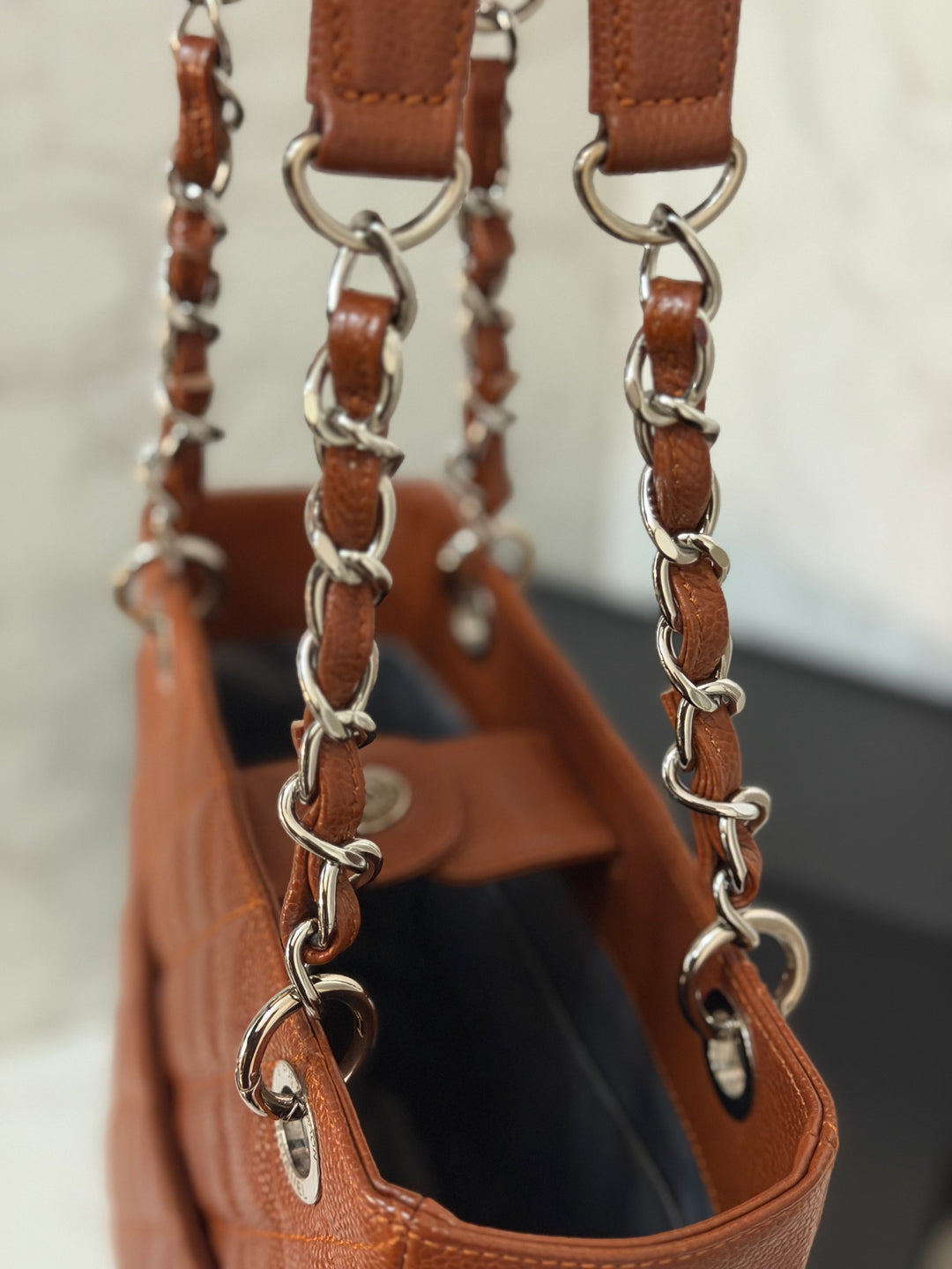 CHANEL series 19 Brown/Tan Caviar Petite Shopping Tote (PST) Bag