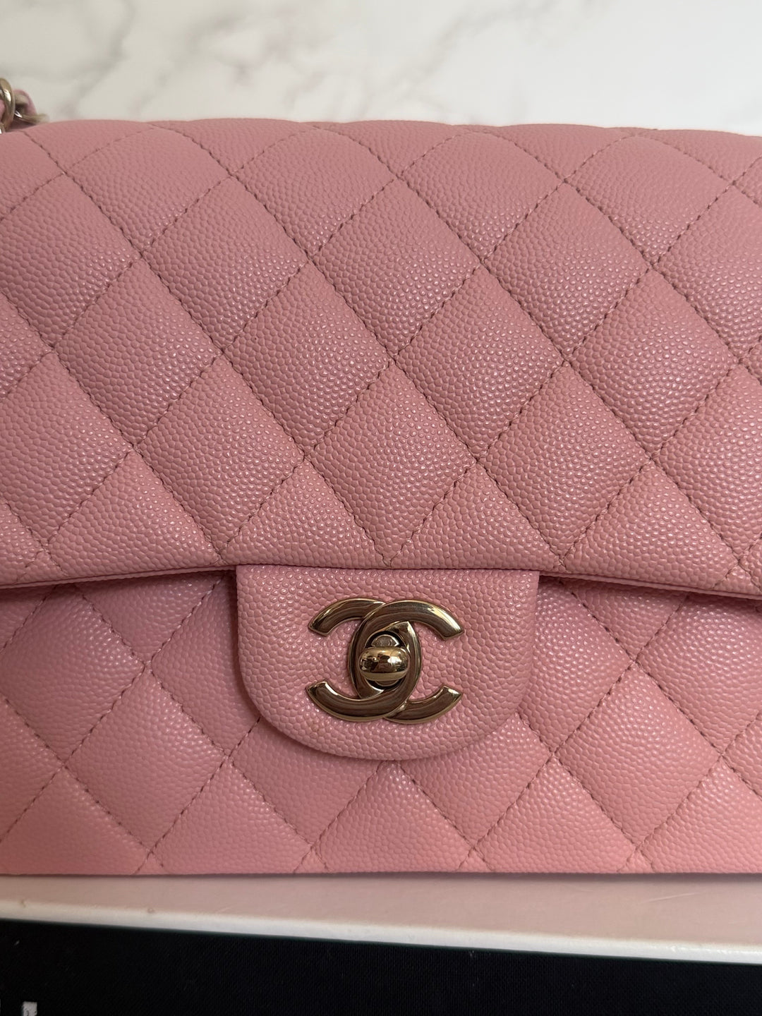 CHANEL 22C Sakura pink Caviar LGHW Medium ML Timeless Classic double flap bag 2022