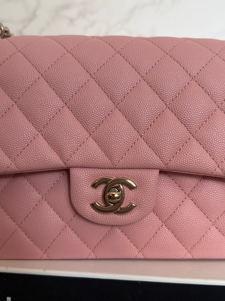 CHANEL 22C Sakura pink Caviar LGHW Medium ML Timeless Classic double flap bag 2022