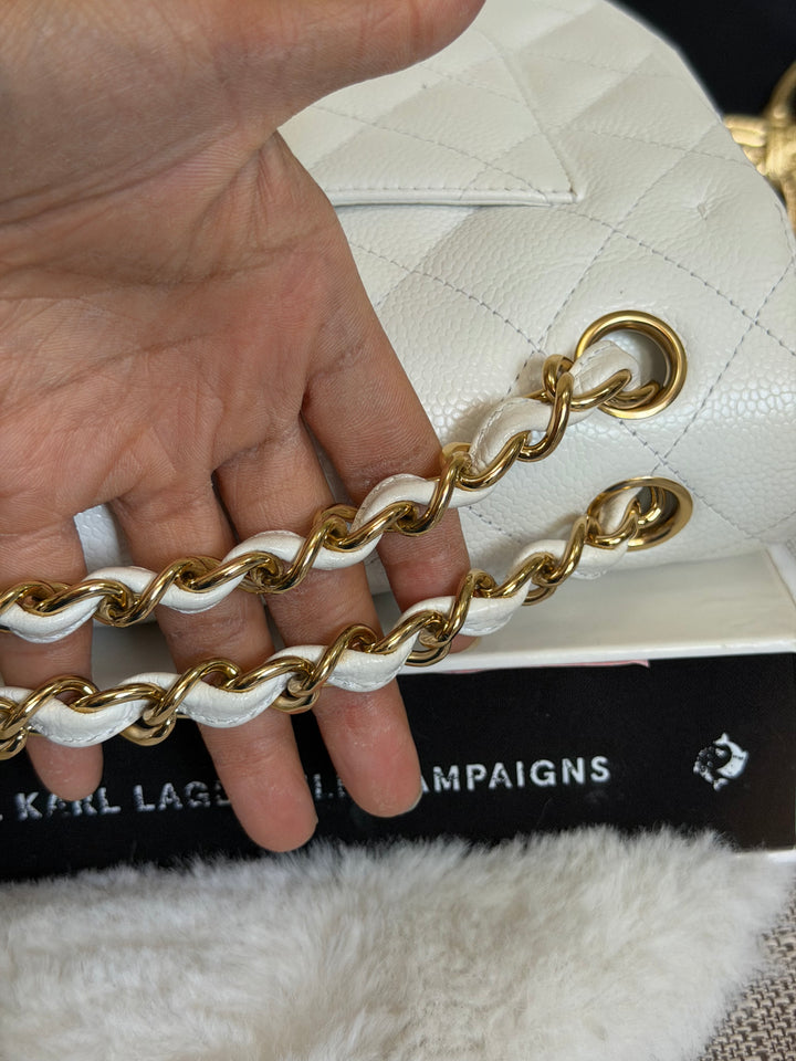 CHANEL White Caviar GHW Jumbo Double Flap Classic Bag 2010