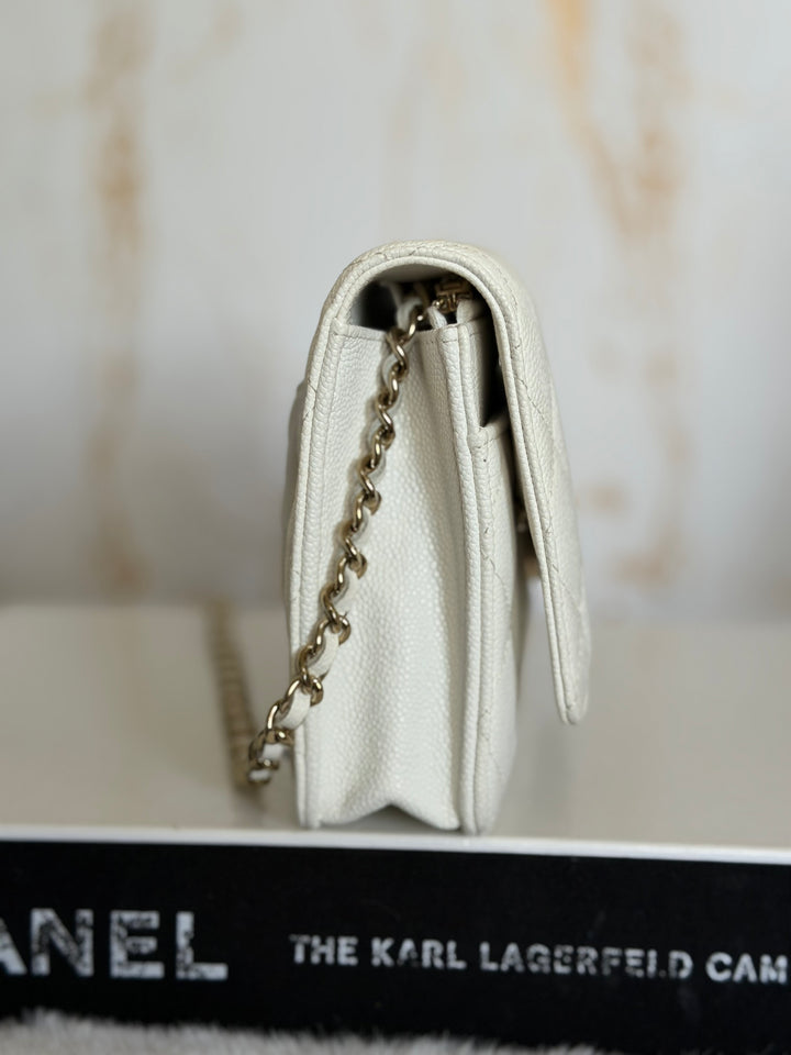 CHANEL White Caviar LGHW Classic Wallet on Chain (WOC) 2024