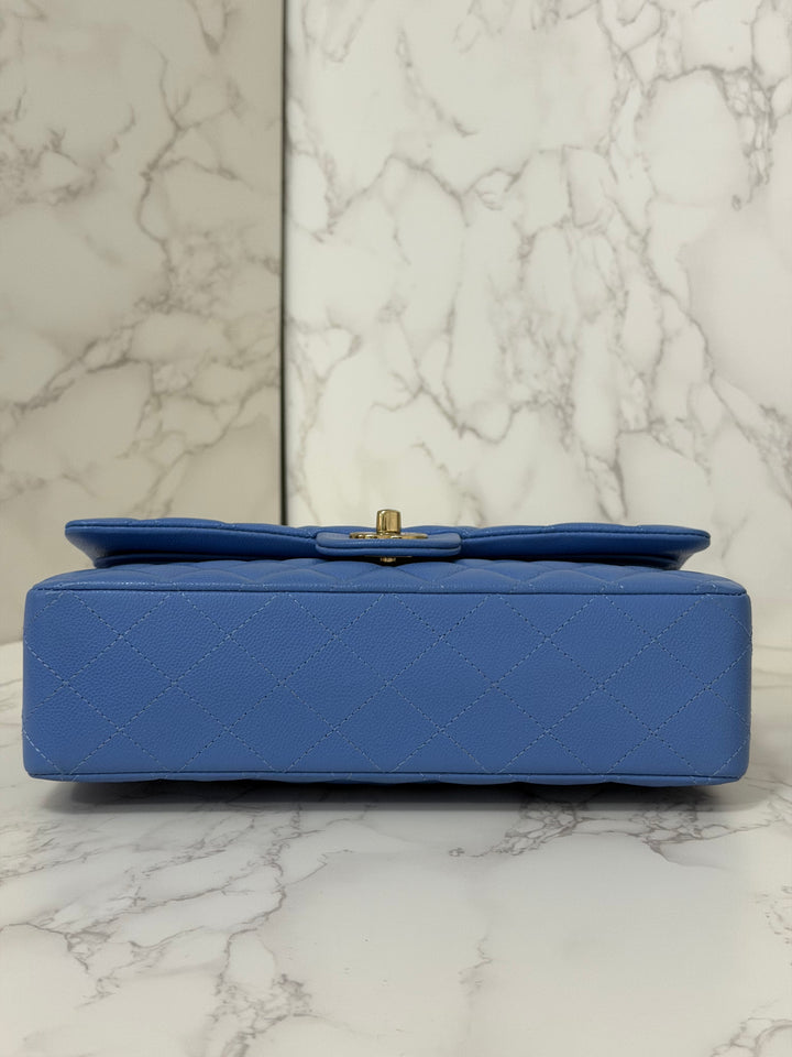 CHANEL 25C 2025 Periwinkle Blue Caviar LGHW Medium ML Timeless Classic Double Flap Bag