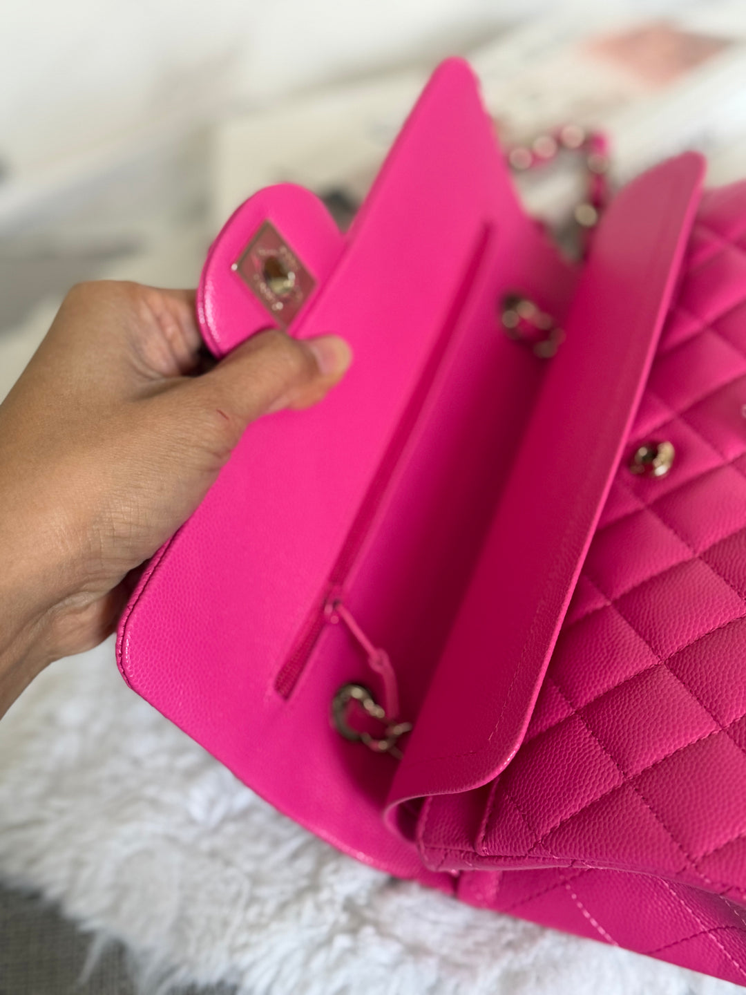 CHANEL 22P/K Hot Barbie Pink Caviar LGHW Small Timeless Classic Double Flap Bag 2022