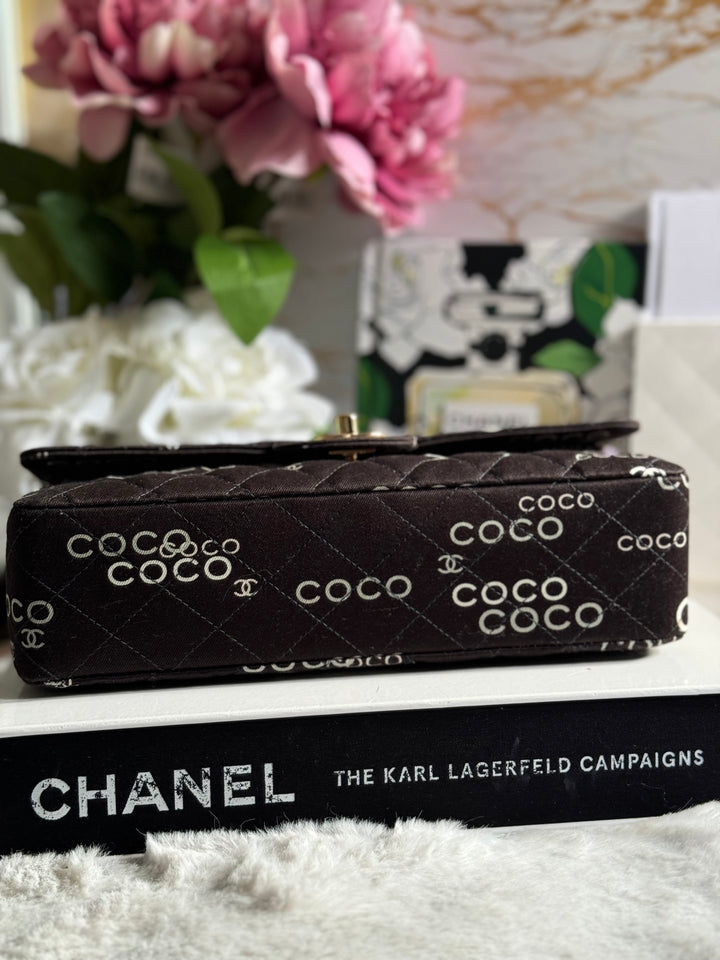 Chanel series 7 2002/2003 Black Canvas Quilted COCO Medium Classic Flap Light Gold Hardware