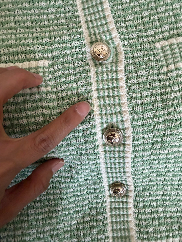 CHANEL 21C Green and White Knitted Cardigan size EU 34 2021