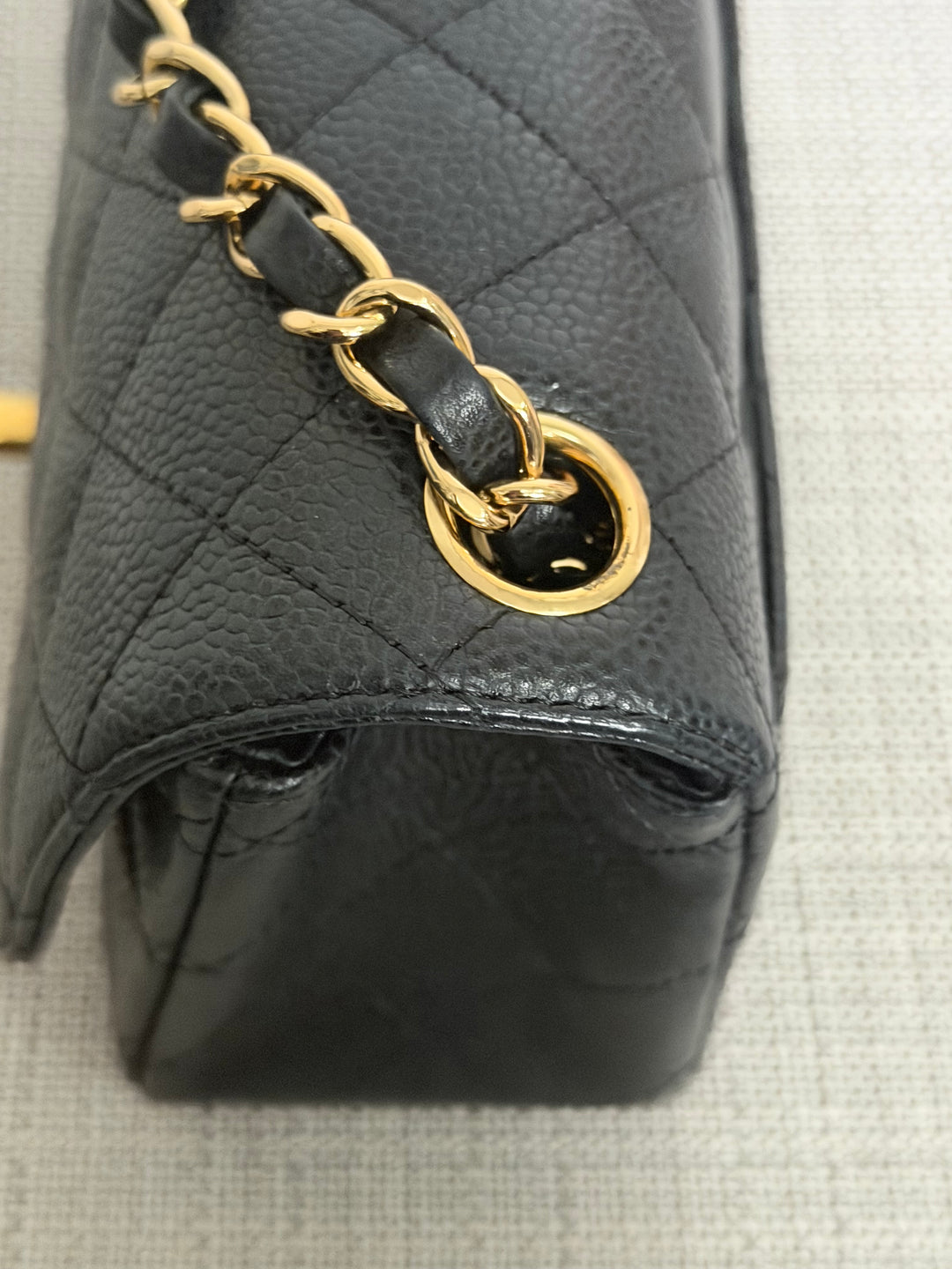 CHANEL series 13 Black Caviar GHW Vintage Square Mini Flap Bag with Edge stitching