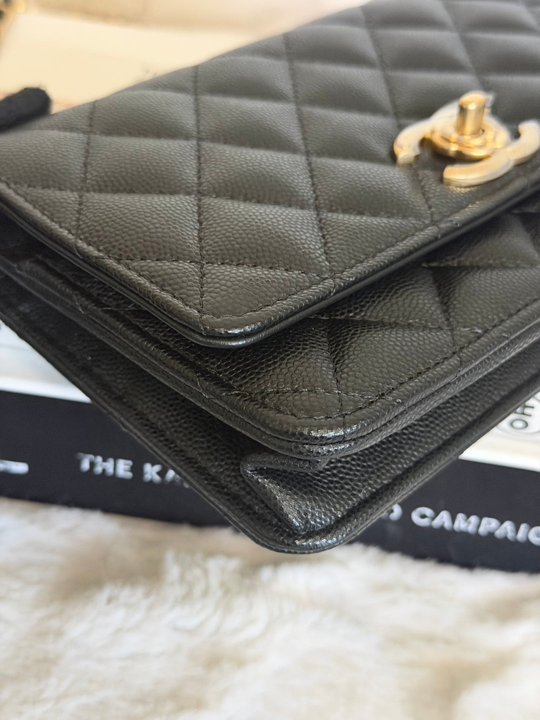 CHANEL Camellia Turnlock Black Lambskin Brushed GHW Classic Wallet on Chain (WOC) microchip 2023