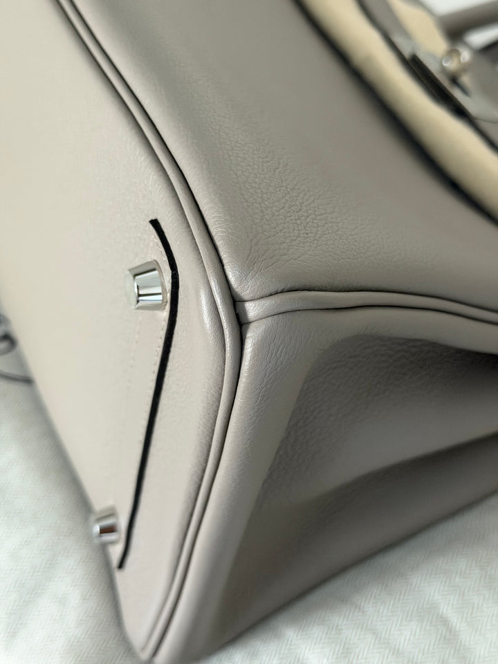 HERMES Gris Asphalt Leather Birkin 30 Bag Palladium Hardware Stamp D 2019